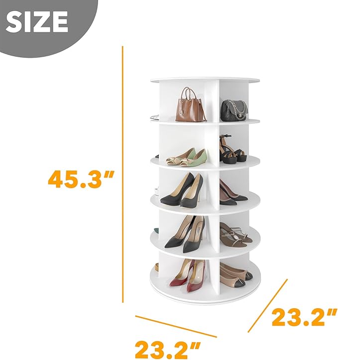 SpaceAid 5 Tier Rotating Shoe Rack Tower, Spinning Shoe Display Lazy Susan - Image 2