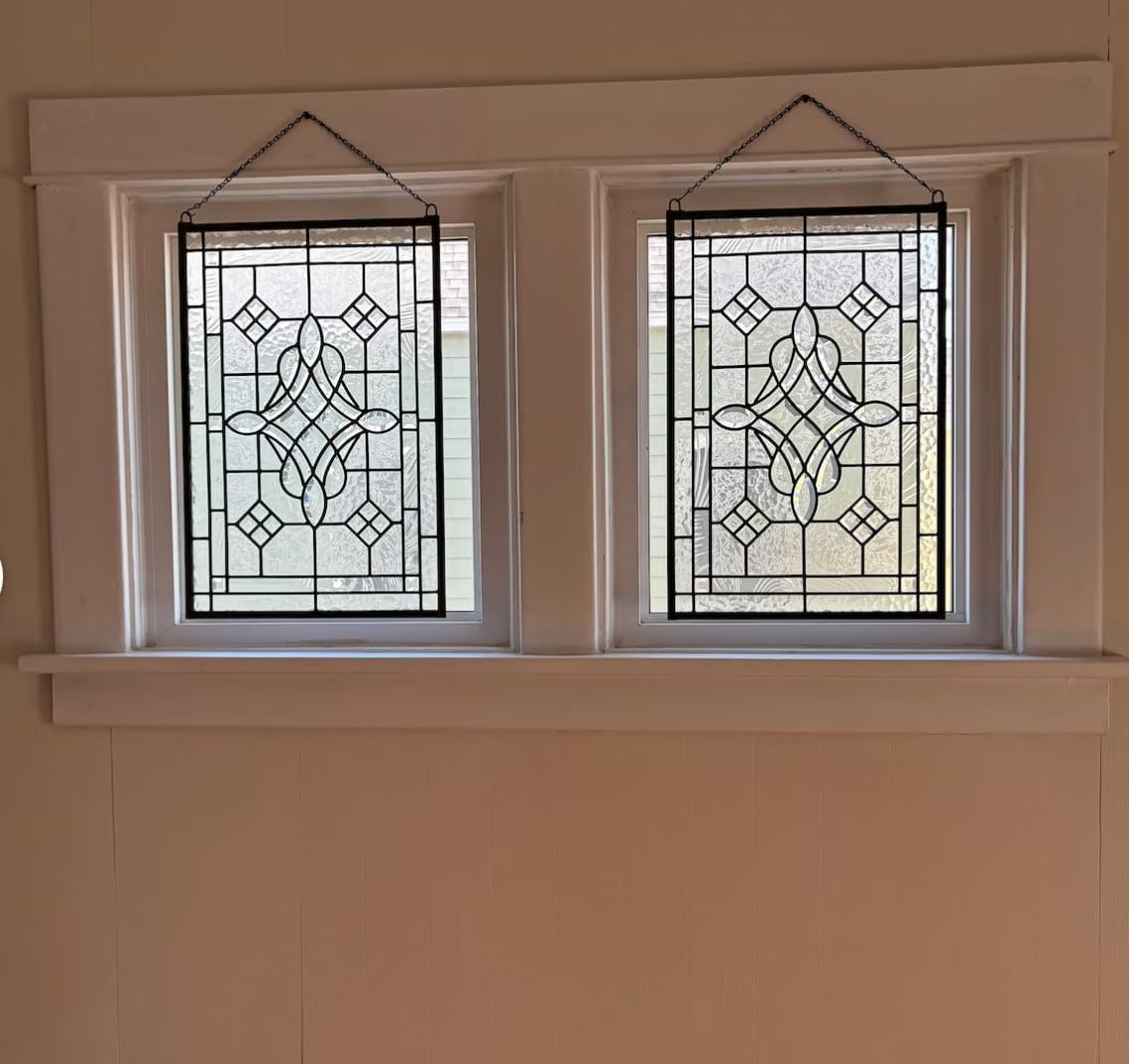All clear beveled glass hanging window Panel 16"x24"