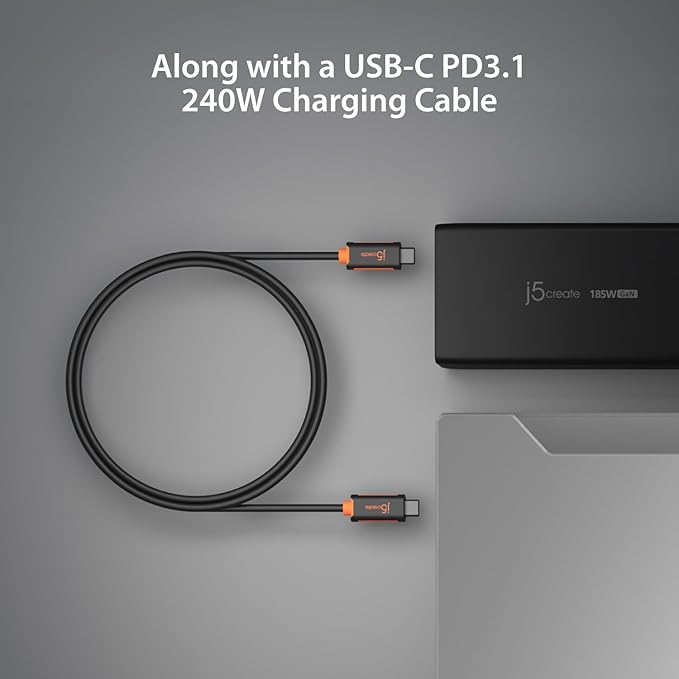j5create 185W GaN USB-C/A 3-Port Laptop Super Charger w/Power Delivery 3.1 - Image 5