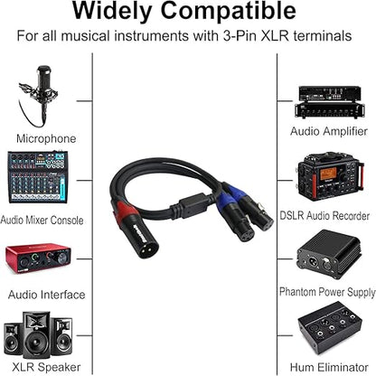 Smithok 2Pack XLR Y Splitter 1 Male to 2 Female Micrphone Cable, 3 Pin XLR 2 - Image 3