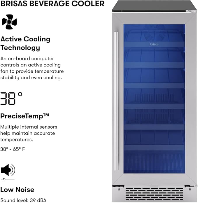 Zephyr Brisas 15 Inch Slim Beverage Fridge Single Zone Under Counter - Image 2