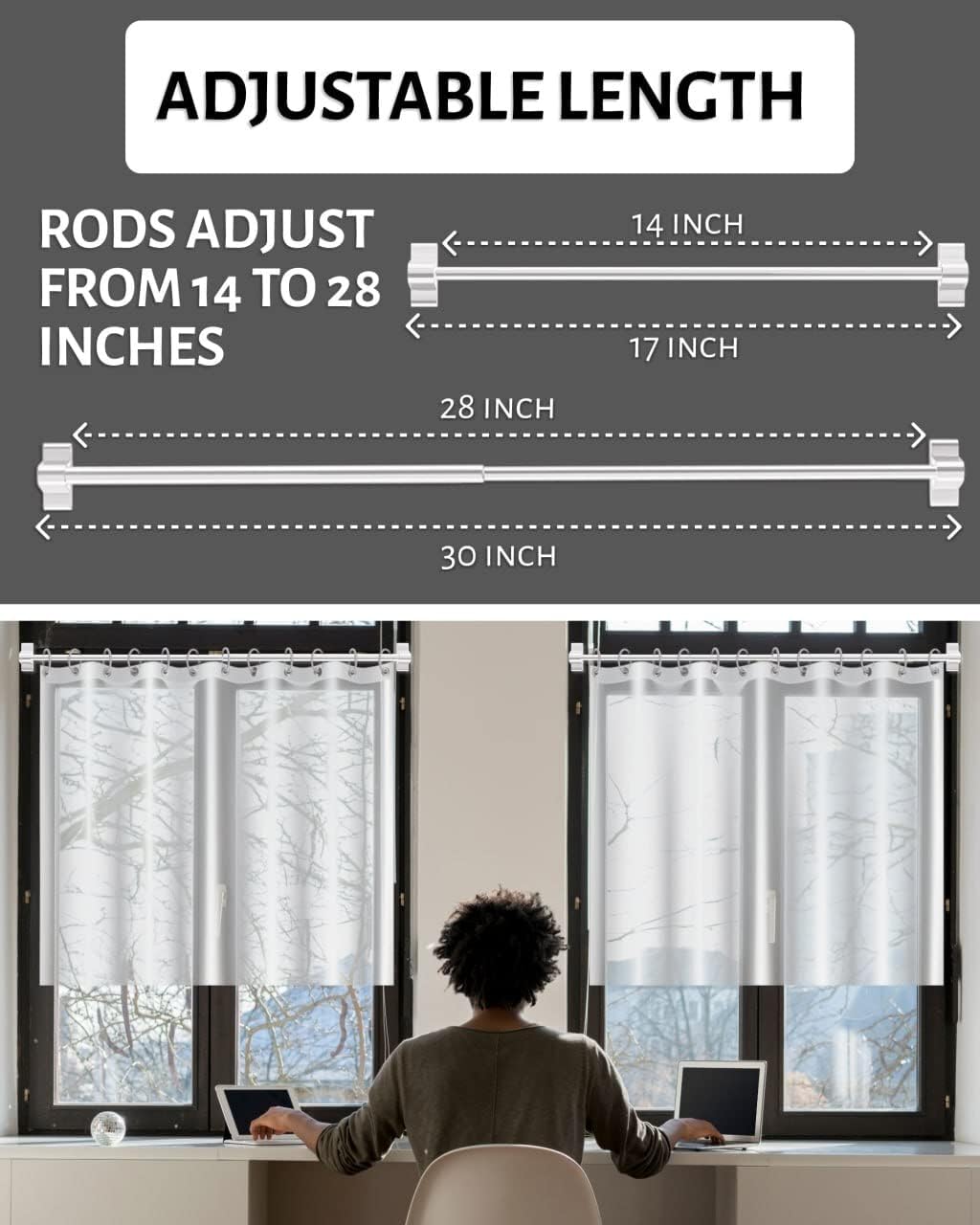 Magnetic Curtain Rod, Adjustable Magnetic Curtain Rod - White - 1 Pack | Adjustable Length 14" to 28", Easy Installation, No Drill Curtain Rod, Multi Use - For Metal Doors, Windows & Appliances