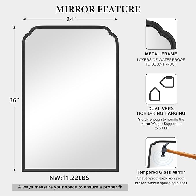 24X36 Inch Black Bathroom Mirror - Image 5