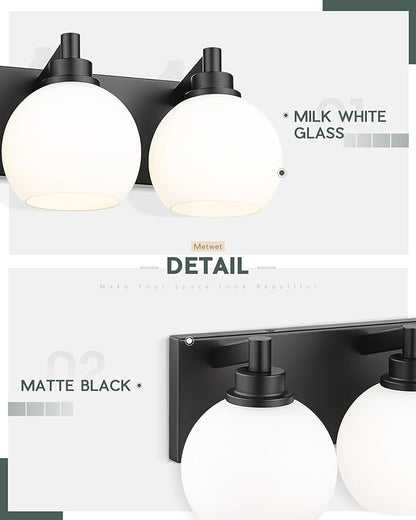 METWET Bathroom Light Fixtures, 4 Light Matte Black Vanity Light, 26 Inch - Image 3