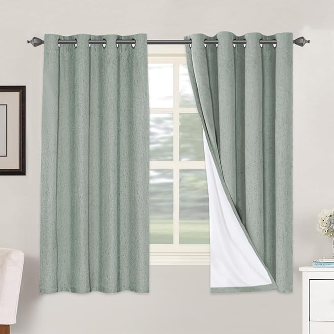 H.VERSAILTEX Linen Blackout Curtains 63 Inches Long 100% Blackout Thermal by HVERSAILTEX