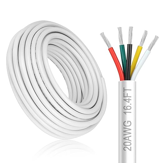 20 Gauge 5 Conductor Electrical Wire, 16.4FT White Stranded Low Voltage 20/5 by DEKIEVALE