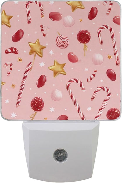Pigsaly Led Night Light Gold Star Christmas Red White Candy Cane Lollipops by Pigsaly