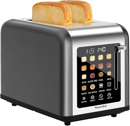 2 Slice Toaster Touch Screen, Stainless Steel Toasters Digital Timer 2 Slot by Clixane