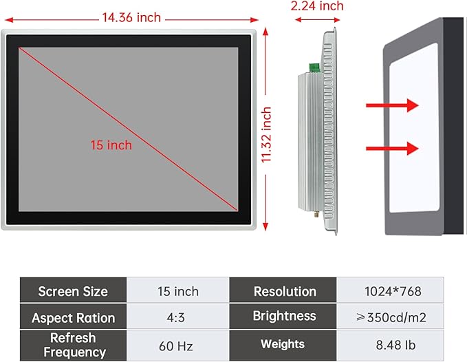 15-Inch Industrial Embedded Panel PC, Ratio 4:3 Multi-Touchscreen-Monitor - Image 3