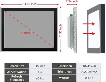 15-Inch Touchscreen Monitor, Ratio 4:3 Embedded Industiral Touch Screen Tablet - Image 4