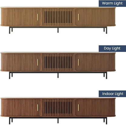 POVISON Sliding Tambour Door TV Stand, Mid Century Modern Sintered Stone TV - Image 5