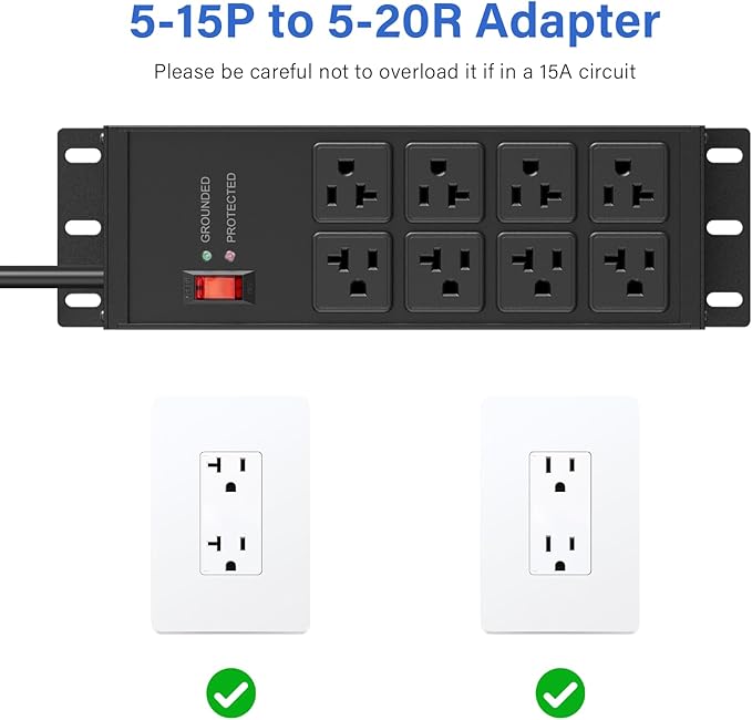 CCCEI 2PCS Heavy Duty Power Strip Surge Protector 20 AMP, 8 Outlets 12 Gauge - Image 4