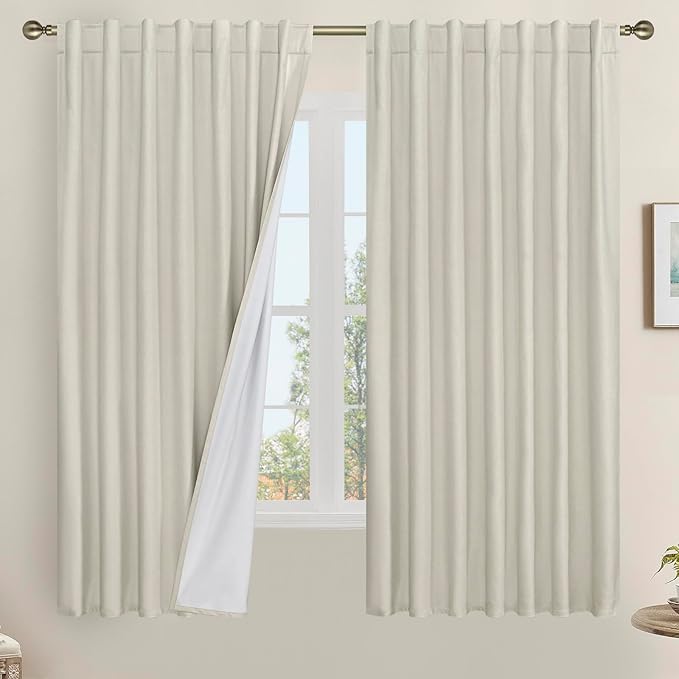 LAMIT 100% Blackout Linen Curtains 63 Inches Long, Linen Textured Living Room by LAMIT