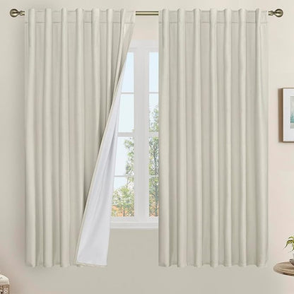 LAMIT 100% Blackout Linen Curtains 63 Inches Long, Linen Textured Living Room by LAMIT