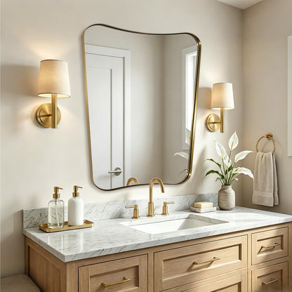 Irregular 24"x30" Brushed Gold Bathroom Vanity Mirror | Rustprrof Stainless Steel Frame, Concave Scalloped Contour, Ultra-HD Clarity, Ideal Bathroom Decor & Remodel, Vertically Only
