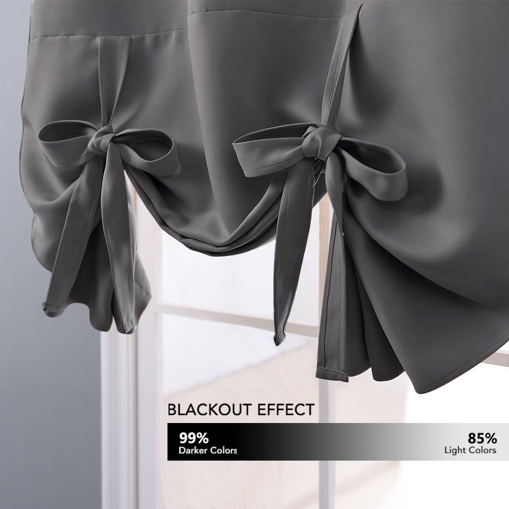 NICETOWN Thermal Insulated Blackout Short Curtain - Bathroom Curtain Gray Tie Up Shade for Small Window, Window Valance Balloon Roman Blind (Rod Pocket Panel, 46 inches W x 63 inches L)