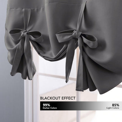 NICETOWN Thermal Insulated Blackout Short Curtain - Bathroom Curtain Gray Tie Up Shade for Small Window, Window Valance Balloon Roman Blind (Rod Pocket Panel, 46 inches W x 63 inches L)