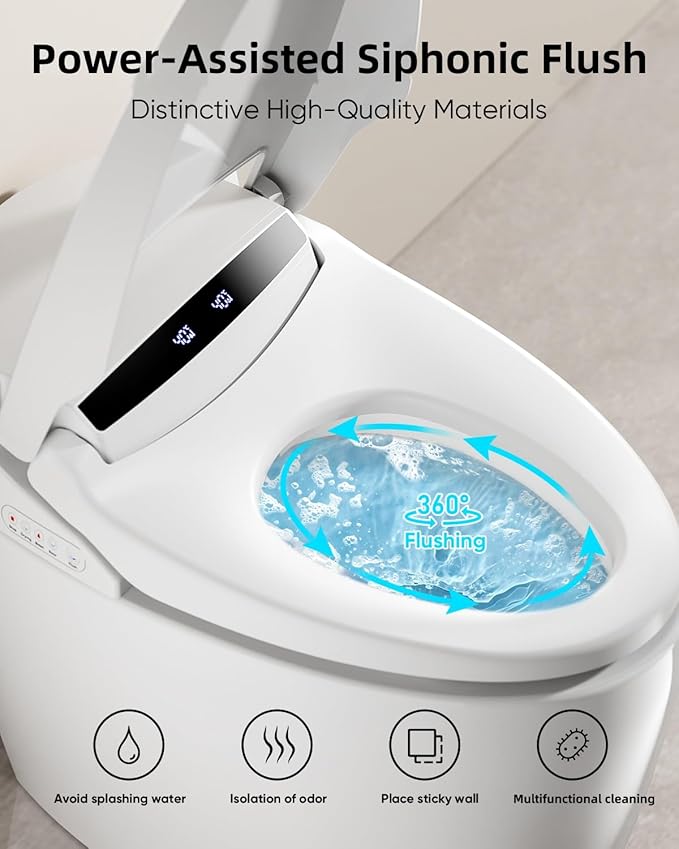 Smart Toilet with Warm Water Sprayer and Dryer, One Piece Bidet Toilet with - Image 8