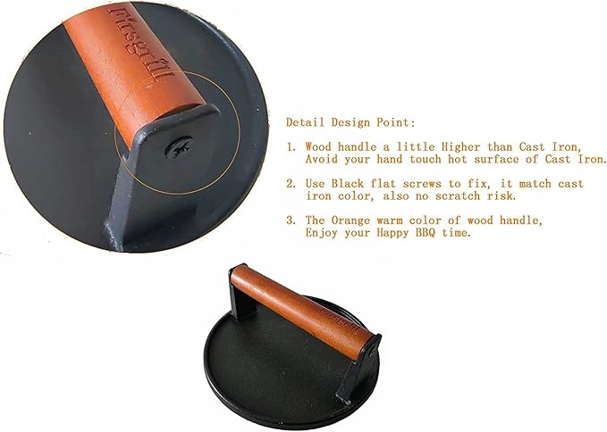 Firsgrill 2-Pack Burger Press 7.08" Round, Heavy-Duty Cast Iron Smash Burger - Image 2