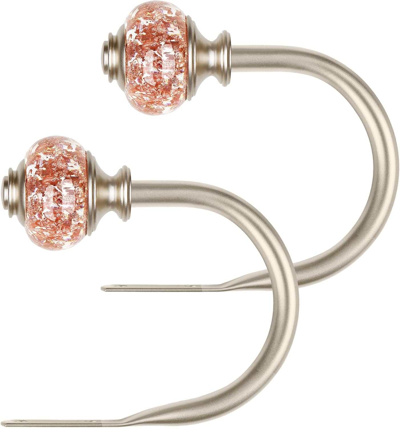 Rose Gold Curtain Holdbacks, Decorative Drapery Tiebacks, 1 Pair | Curtain Hooks for Drapes, Wall Mounted, Vintage Crystal Finials, Durable Metal Material, Size: Small(3.95" L x 3.4" W)
