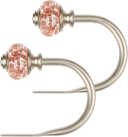 Rose Gold Curtain Holdbacks, Decorative Drapery Tiebacks, 1 Pair | Curtain Hooks for Drapes, Wall Mounted, Vintage Crystal Finials, Durable Metal Material, Size: Small(3.95" L x 3.4" W)
