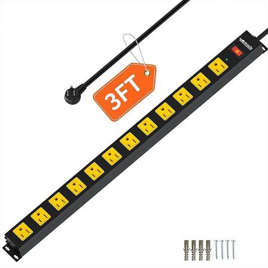12 Outlet Long Power Strip, 3FT Power Cord, 2100 Joules Surge Protector by Plugn