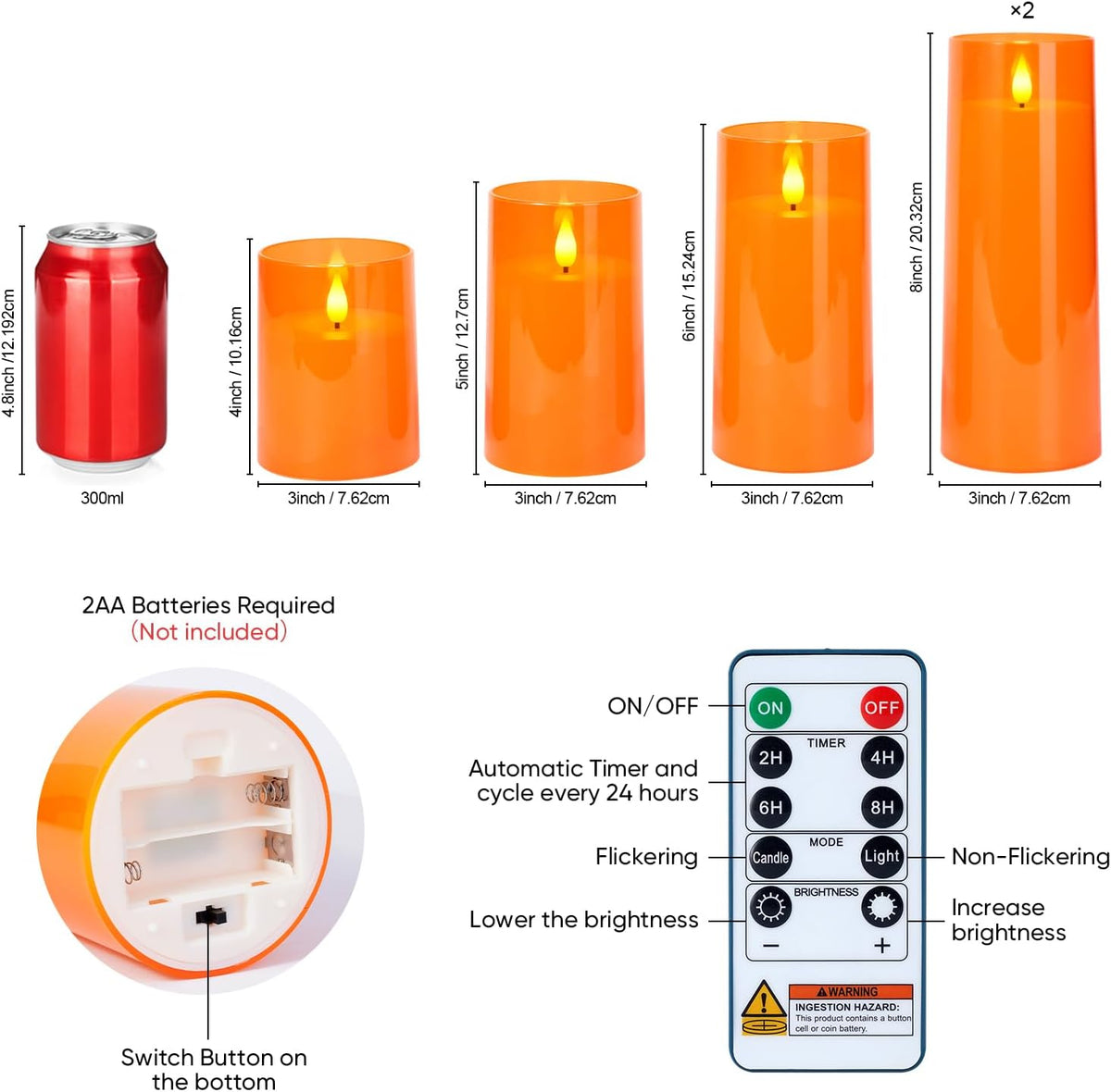 Raycare Orange Halloween Battery Operated Flameless LED Candles with Remote