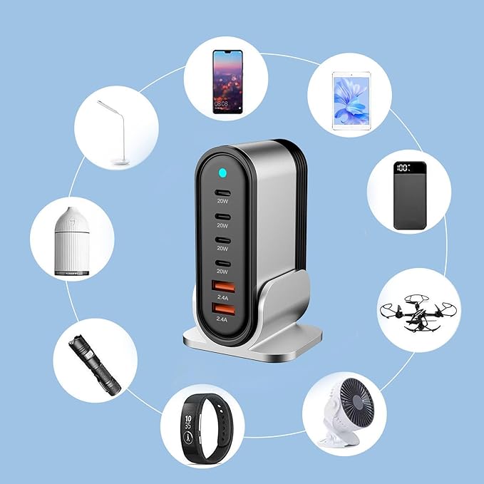 USB C Fast Charger : 6 Port Desktop Multiple Devices Power Adapter - Image 6