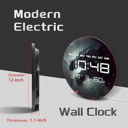 Timethink 12 Inch Evil Dragon LED Digital Wall Clock Large Display, Dark - Image 2