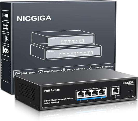 4 Port Gigabit PoE Switch Unmanaged by NICGIGA