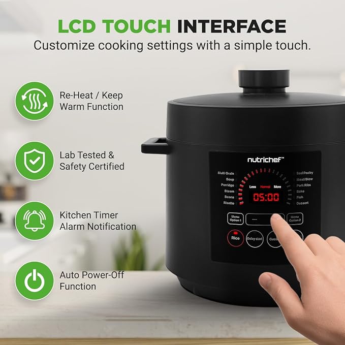 NutriChef Electric Pressure Cooker 6 Quart Capacity | 9 Function Digital - Image 3