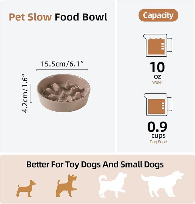 Ceramic 0.9 Cup Dog Bowl Slow Feeder, 6.1inch Slow Pet Food Dish - Image 2