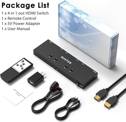 4K@60Hz 4 in 1 Out HDMI Switch, 4 Port HDMI Switcher Selector Support HDR10 & - Image 7