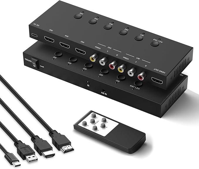 2-in-1 HDMI & AV Switcher – Play PS5 & Retro Games on 1 TV, 3 HDMI 2.0 + 2 RCA by OseTub