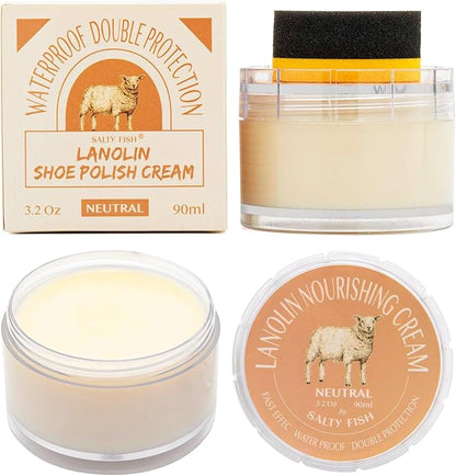 SALTY FISH Shoe Polish Cream 3.2Oz, Lanolin Shoe Polish Kit by SALTYFISH