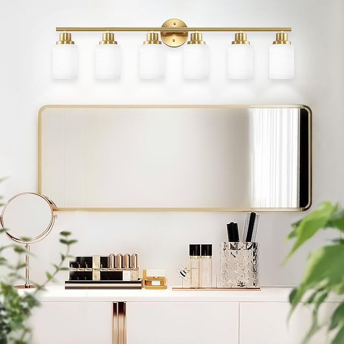 Guliaofo 6-Light Vanity Lights, Brushed Gold Bathroom Light Fixture - Image 7