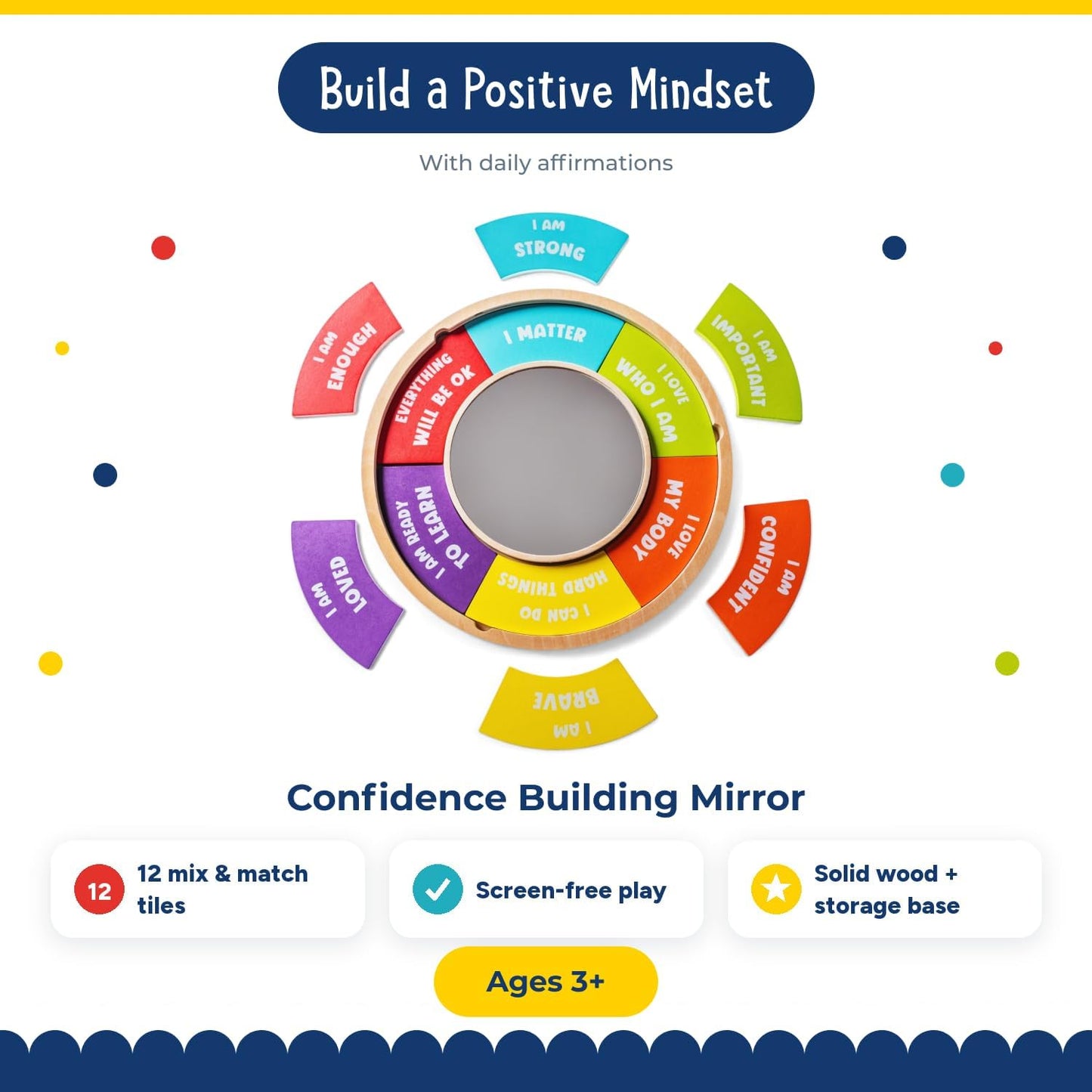 Confidence Building Mirror – Positive Affirmation Toy for Kids | Mix & Match 12 Uplifting Statements | Emotional Development & Self-Esteem Tool | Ages 3 and Up
