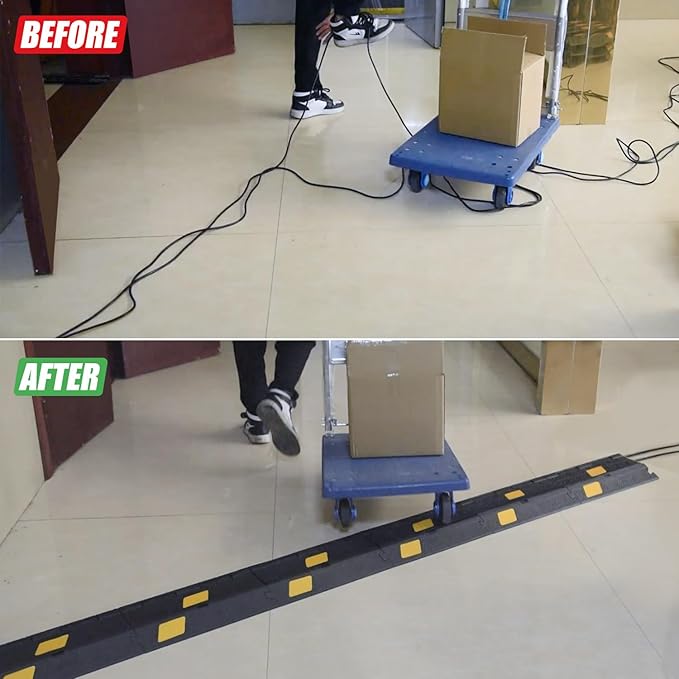 OranLite 6 Pack 2-Channel Rubber Cable Protector Ramp, Visible at Night - Image 5