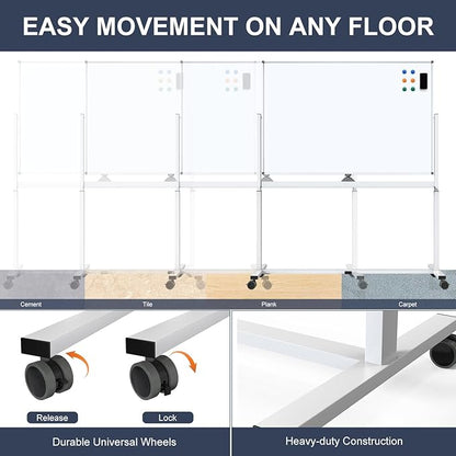 White Board on Wheels, 48 x 32 Inches Height-Adjustable Large Rolling Whiteboard - Image 4