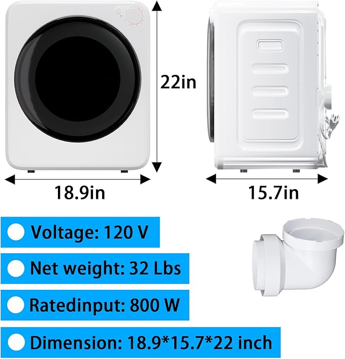 1.6 Cu.Ft Portable Clothes Dryer, 800W Fast Drying Front Load Laundry Dryer - Image 6