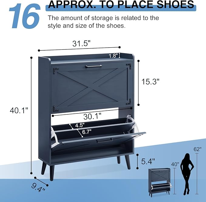 Shoe Storage Cabinet, Farmhouse Shoe Organizer - Image 2