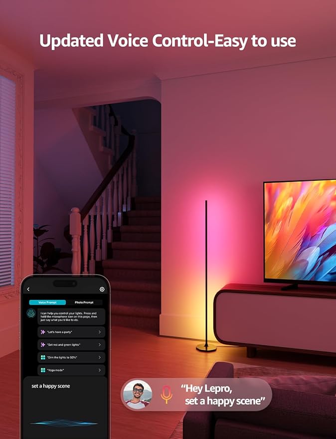 Lepro OE1 AI Corner Floor Lamp, Smart RGBICW LED Corner Lamp - Image 3