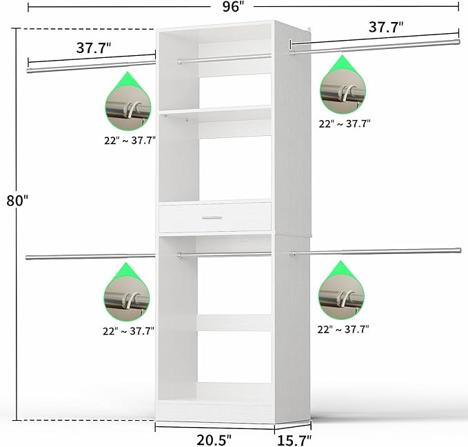 Unikito 8FT Closet System, 96 Inch Walk in Closets Organizer Kit - Image 7