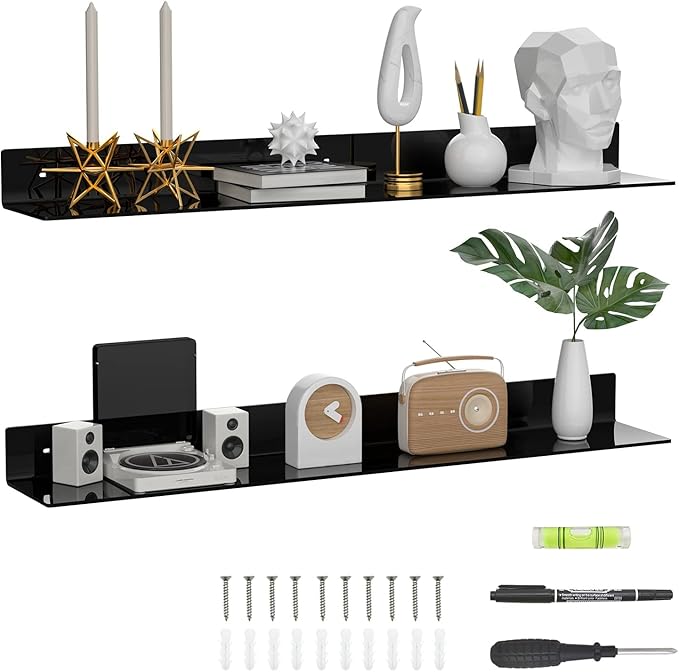 36 Inches Acrylic Long Wall Shelf Set of 2, Floating Shelf by Sezanrpt
