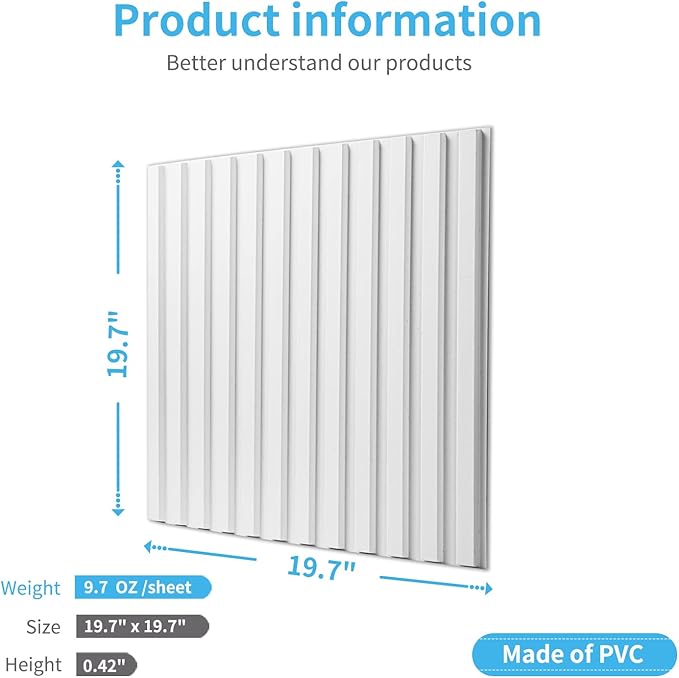 Art3d Slat Wall Panel, 3D Fluted Textured Panel 12-Tile 19.7 x 19.7in. - Image 3