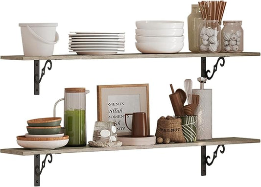 DINZI LVJ Long Wall Shelves, 23.6" Large Floating Shelves Set of 2, Farmhouse by DINZILVJ