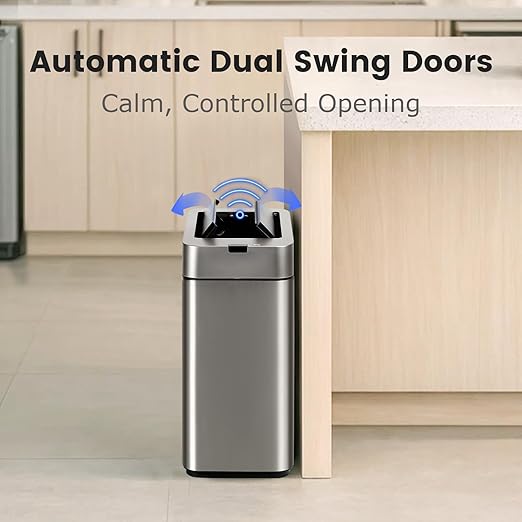 Sensor Trash Can with Butterfly Lid 2.6 Gallon Rectangular Automatic Garbage Can - Image 3