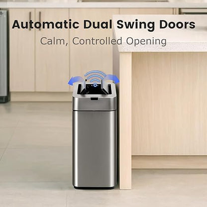 Sensor Trash Can with Butterfly Lid 2.6 Gallon Rectangular Automatic Garbage Can - Image 3