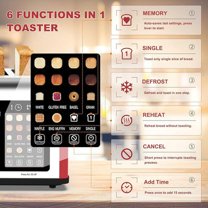 4 Slice Toaster Touch Screen, Stainless Steel Toasters Digital Timer, Dual - Image 3