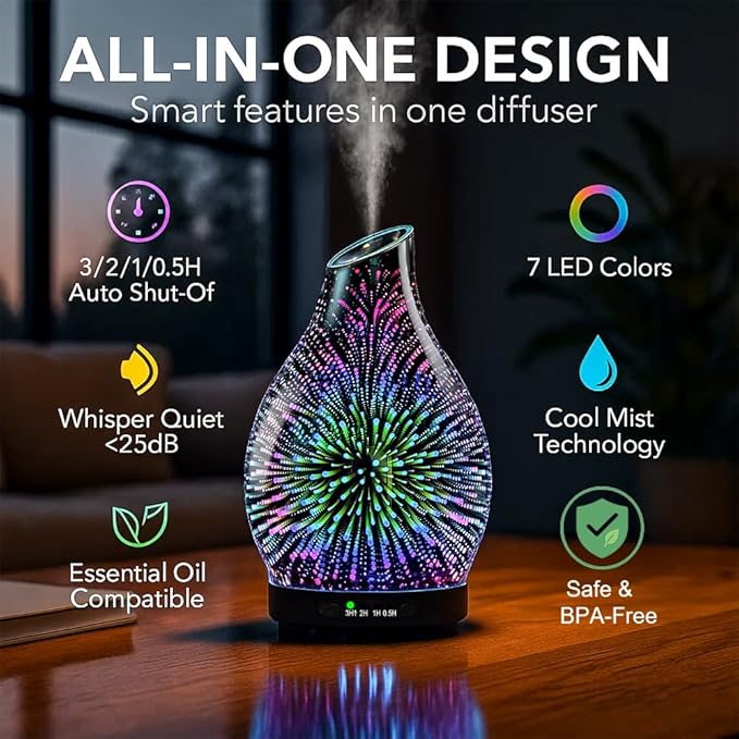 Essential Oil Diffuser & Essential Oils Set, Glass Aromatherapy Diffuser - Image 5
